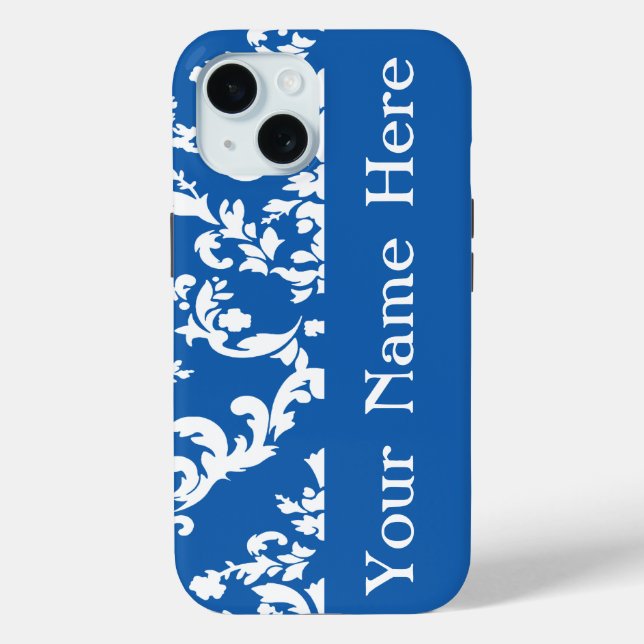 Coques Case-Mate iPhone Denim Blue Bold Damask avec nom @ Emporiomoffa (Verso)