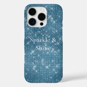 Coque iPhone 16 Pro Denim Blue Glitzy Chic Glam Étincelle