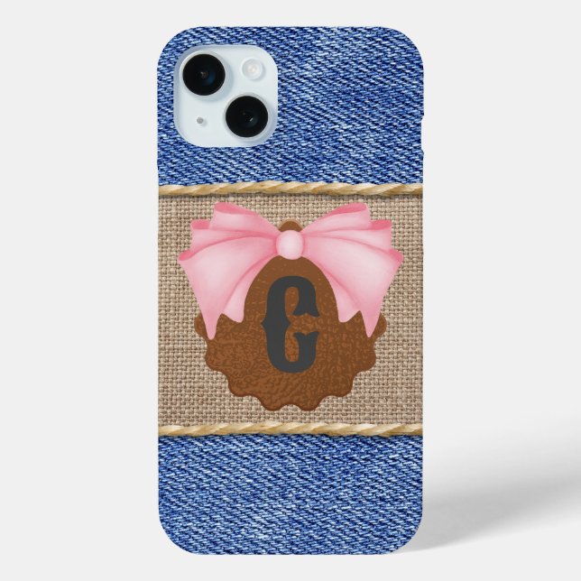 Coques Case-Mate iPhone Denim & Cuir personnalisés avec Bow rose (Verso)