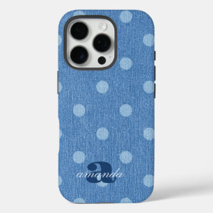 Coque iPhone 16 Pro Denim Washed Polka Dot