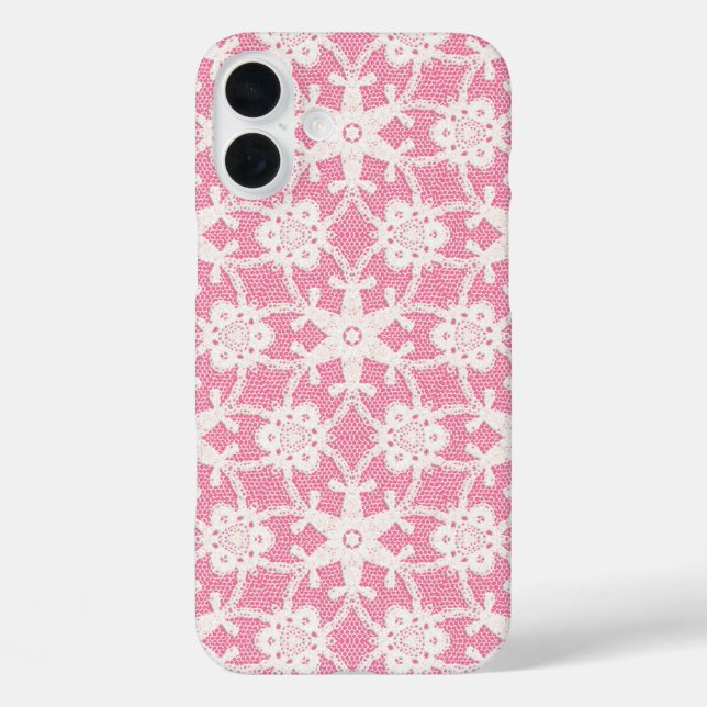 Coques Case-Mate iPhone Dentelle antique - blanc et rose rose (Verso)