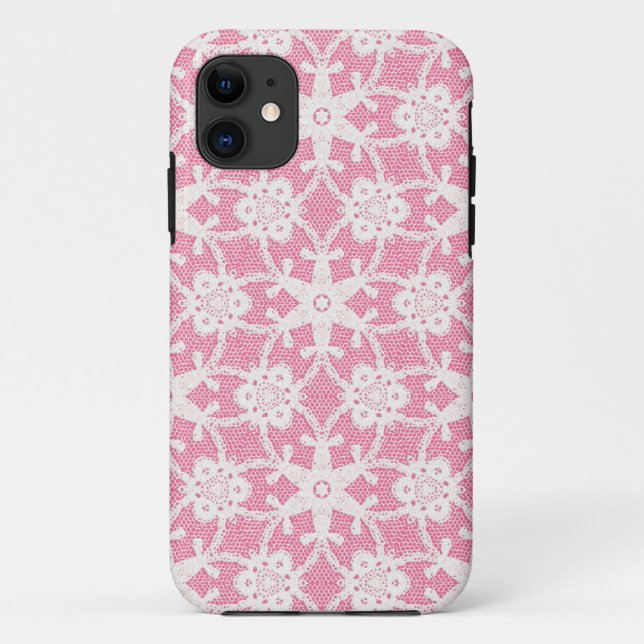 Coques Case-Mate iPhone Dentelle antique - blanc et rose rose (Dos)