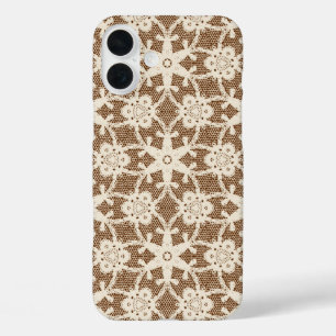 Coque Pour iPhone 16 Plus Dentelle antique - crème et marron