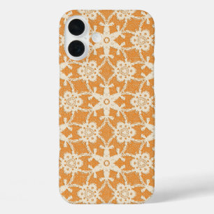Coques iPhone 16 Plus Dentelle antique - orange et crème