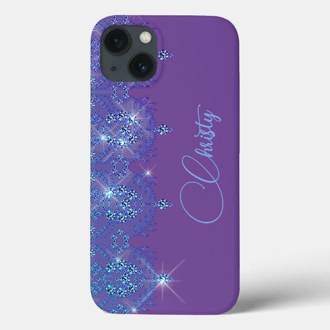 Coques Case-Mate iPhone Dentelle bleu et violet élégant diamant brillant (Verso)