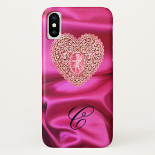 COQUE Case-Mate POUR iPhone DENTELLE DE CUPIDON COEUR SOIE ROSE FUCHSIA TISSU 