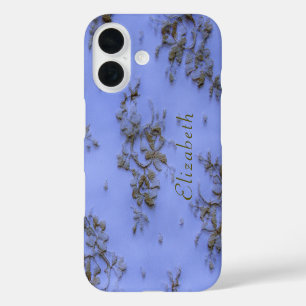 Coque Pour iPhone 16 Dentelle d'or de fille bleu Feminine et élégant