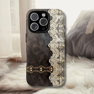 Coque Case-Mate iPhone Dentelle en cuir Vintage romantique Look Femmes
