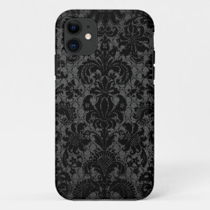 Coque Case-Mate Pour iPhone dentelle fausse motif damassé noir gris