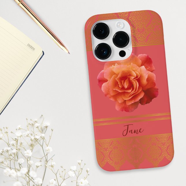Coques Case-Mate iPhone Dentelle Fille Florale Rose et Dorée Damas (Créateur téléchargé)
