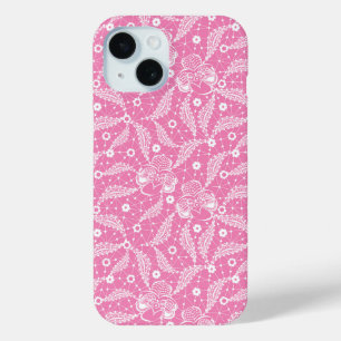 Coque Case-Mate iPhone Dentelle florale blanche sur fond rose