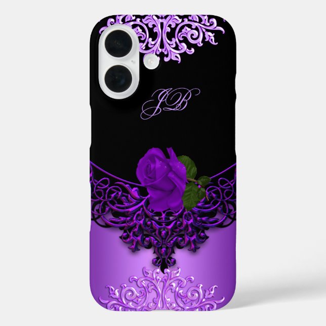 Coques Case-Mate iPhone Dentelle florale Rose violette Noire (Verso)