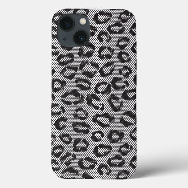 Coques Case-Mate iPhone Dentelle nette noire avec le motif de léopard sur (Verso)