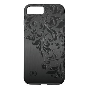 Coque iPhone 8 Plus/7 Plus Dentelle noire et noire métallique