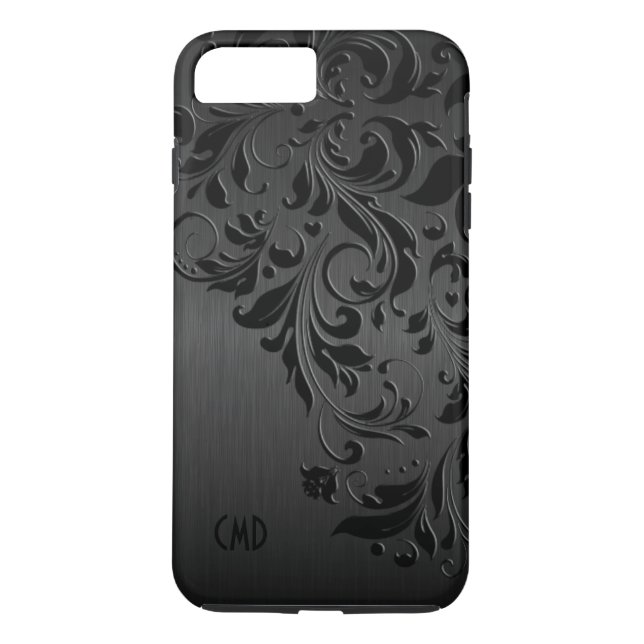 Coques Case-Mate iPhone Dentelle noire et noire métallique (Dos)