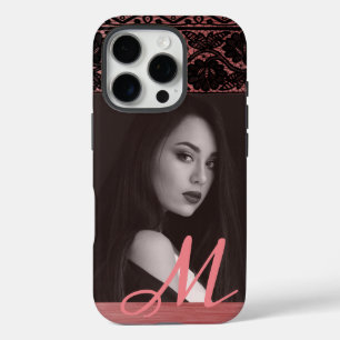 Coque iPhone 16 Pro Dentelle noire sur or Rose - Photo personnalisée e