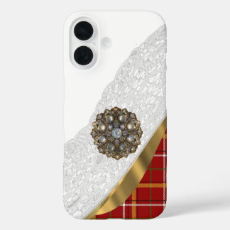 Coque Pour iPhone 16 Dentelle rouge tartan