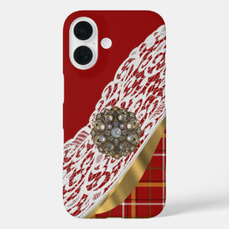 Coque Pour iPhone 16 Dentelle rouge tartan