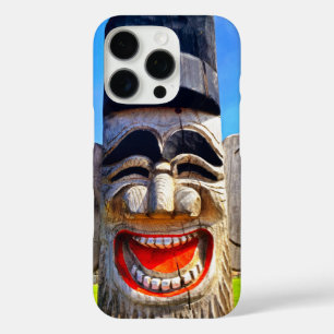 Coques iPhone 16 Pro Dents totem en bois rire visage photo audacieuse
