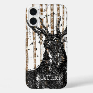 Coque Pour iPhone 16 Plus Der Stag Birch Tree lin Votre nom ou citation