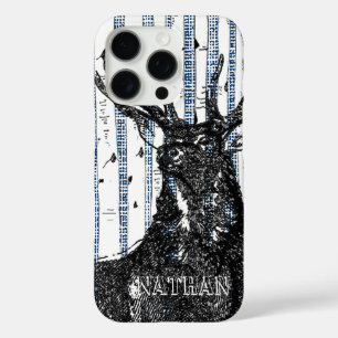Coques iPhone 16 Pro Der/Stag Birch Tree lin Votre nom ou citation