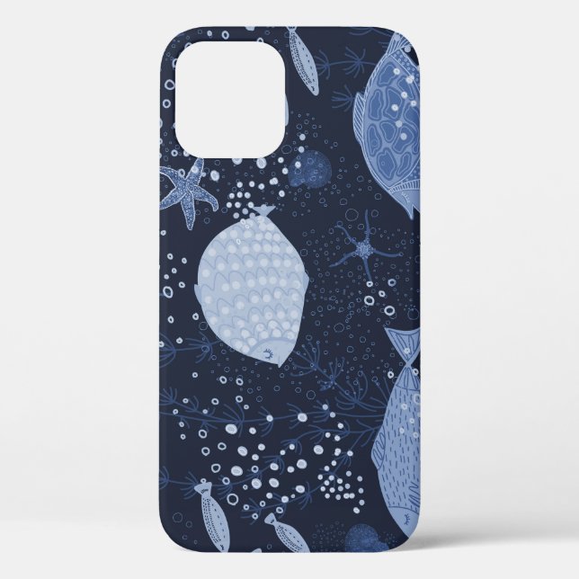 Coques Case-Mate iPhone Des poissons endormis monochromes, motif foncé. (Verso)