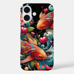 Coque Pour iPhone 16 Des poissons koi abstraits orientaux vibrants ondu
