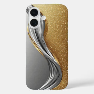 Coque Pour iPhone 16 Design abstrait élégant avec or et argent