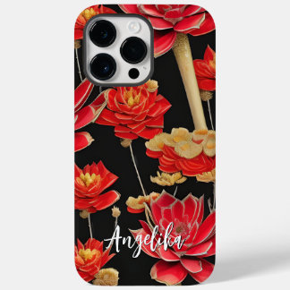 Coque Case-Mate iPhone Design abstrait rouge et or avec nom personnalisé