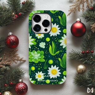 Coque Case-Mate iPhone Design botanique vert vibre avec marguerites blanc