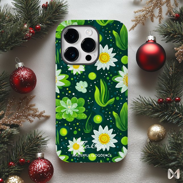Coques Case-Mate iPhone Design botanique vert vibre avec marguerites blanc (Créateur téléchargé)