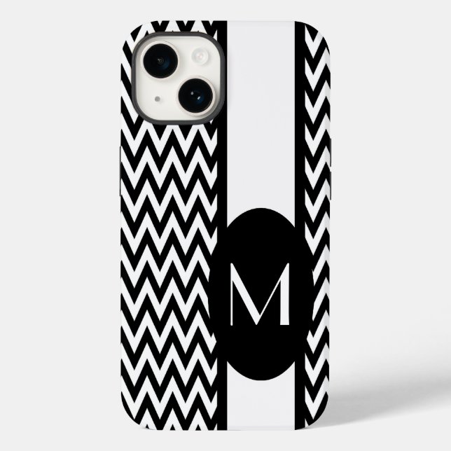 Coques Case-Mate iPhone Design Chevron élégant noir avec monogramme (Verso)