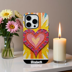 Coque iPhone 16 Pro Design de coeur rose et nom personnalisé