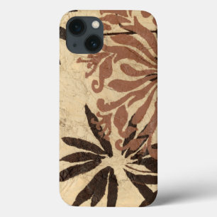 Etui iPhone 13 Design de crayon floral avec Feuilles tawny