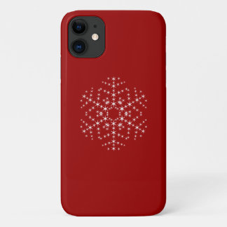 Coque iPhone 11 Design de flocon de neige en rouge foncé et blanc.