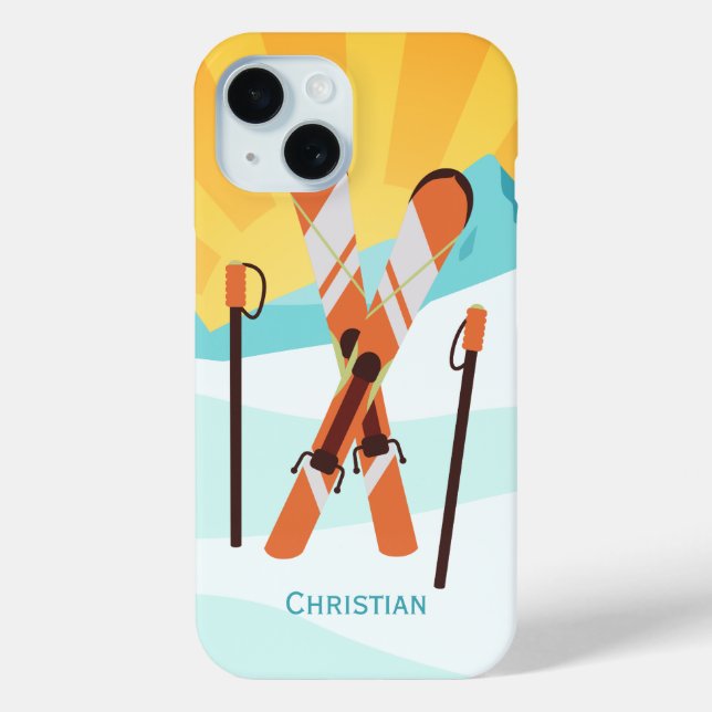 Coques Case-Mate iPhone Design de ski rétros avec paysage neigeux (Verso)