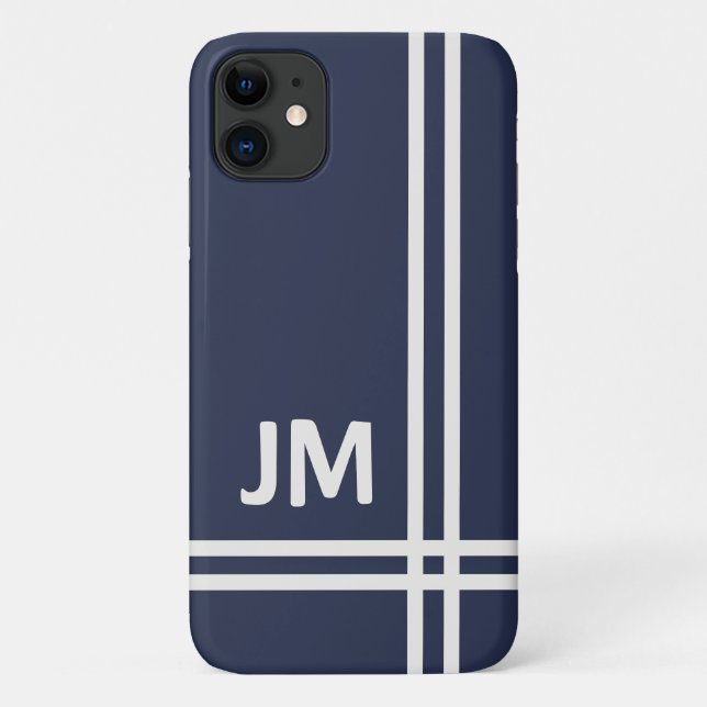 Coques Case-Mate iPhone Design élégant bleu marine et rayures blanches (Dos)