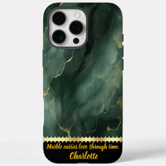 Coque iPhone 16 Pro Max Design élégant en marbre vert avec des accents dor