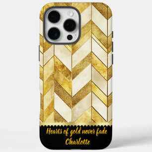 Coque iPhone 16 Pro Max Design élégant motif géométrique or et crème