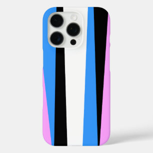 Coque iPhone 16 Pro Design en bande rose, bleu, noir et blanc