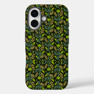 Coque Pour iPhone 16 Design floral bleu et beige sophistiqué