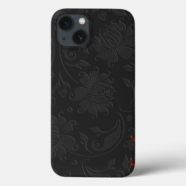 Coques Case-Mate iPhone Design floral élégant monochromatique gris foncé (Verso)