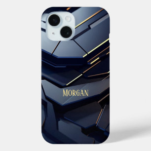 Coque Case-Mate iPhone Design géométrique moderne en noir et gris, Nom Or