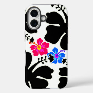 Coque Pour iPhone 16 Design Hibiscus noir blanc