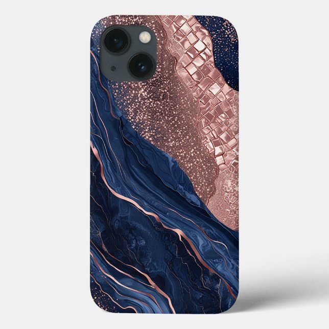 Coques Case-Mate iPhone Design Marbré Abstrait Navy et Or Rose (Verso)