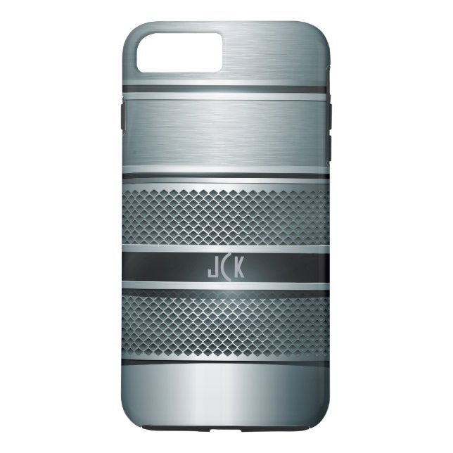 Coques Case-Mate iPhone Design métallique gris bleu-Monogramme (Dos)