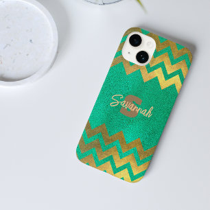 Coque Case-Mate iPhone Design Moderne Chic Vert Et Or Chevron