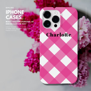 Coque Case-Mate iPhone Design moderne Simple Rose En vichy avec nom