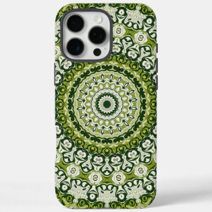 Coque iPhone 16 Pro Max Design Motif Mandala vert et blanc