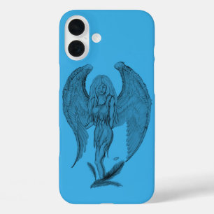 Coque Pour iPhone 16 Plus Design noir et bleu Angel